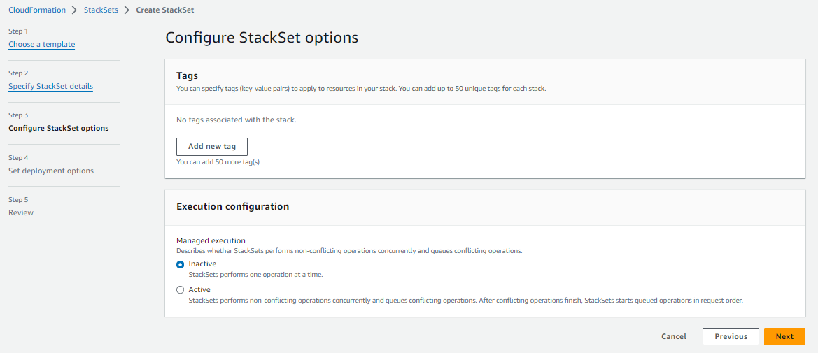 Configure StackSet options input screenshot