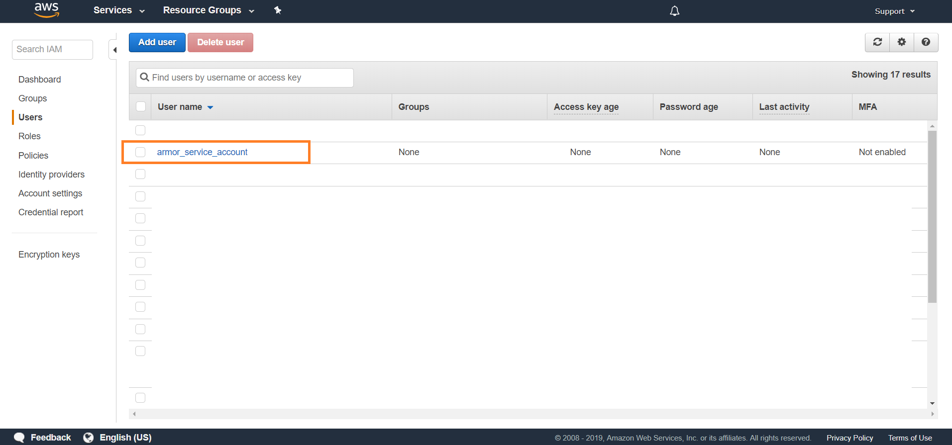 Select the service account user name.png
